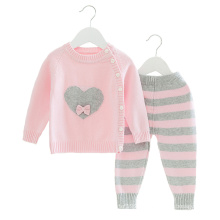 Ins hot baby girls clothing set contrasting heart sweater button up cute baby knit two piece sweater suit